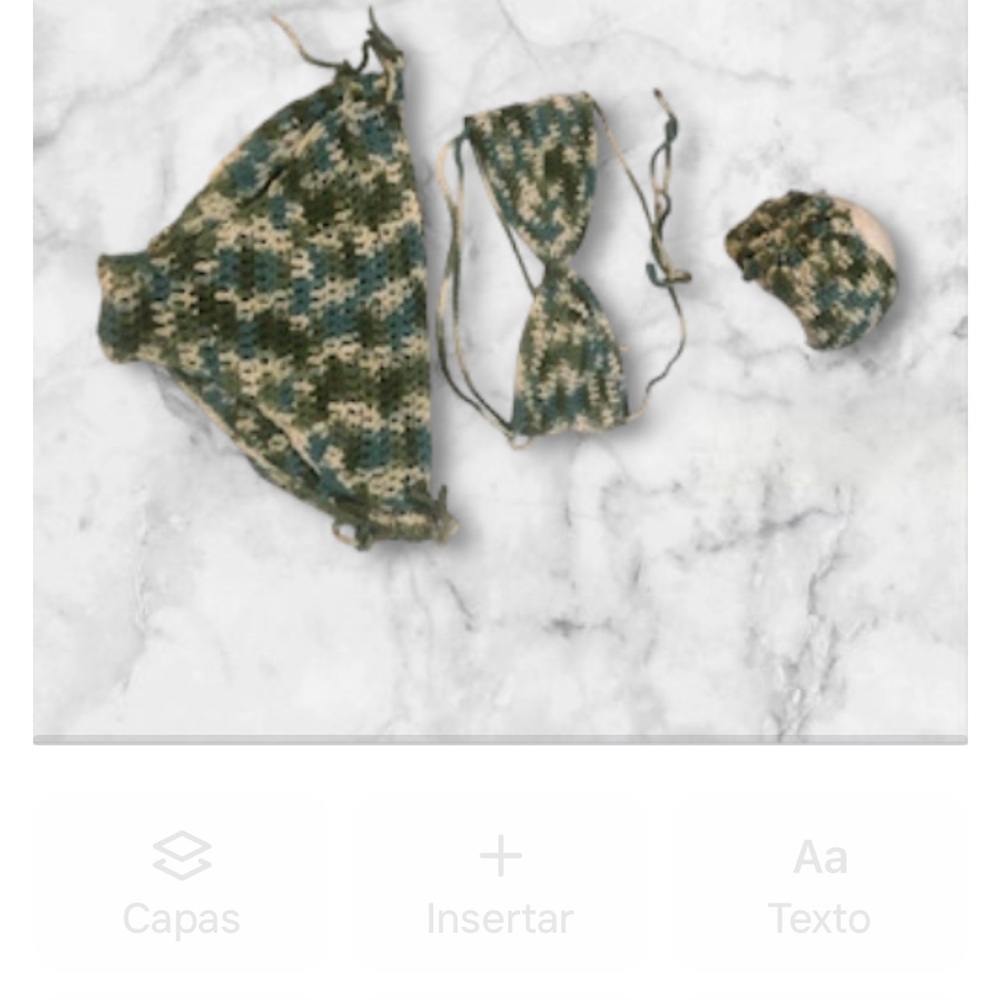 Handmade Green Camouflage Crochet Three-piece swimsuit  and headband set